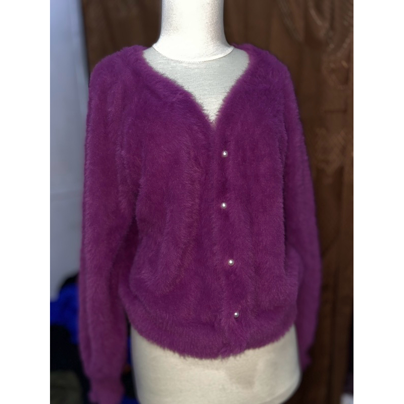 Cardigan Fuzzy Rope Picnic Magenta Balon