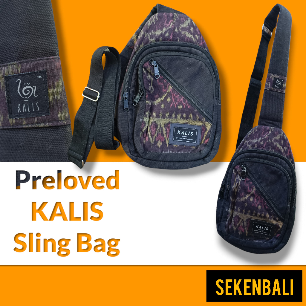(PRELOVED) Tas Selempang Pria Termurah Sling Bag Motif Endek Tas Tenun Tas Kanvas Etnik Tas Bali