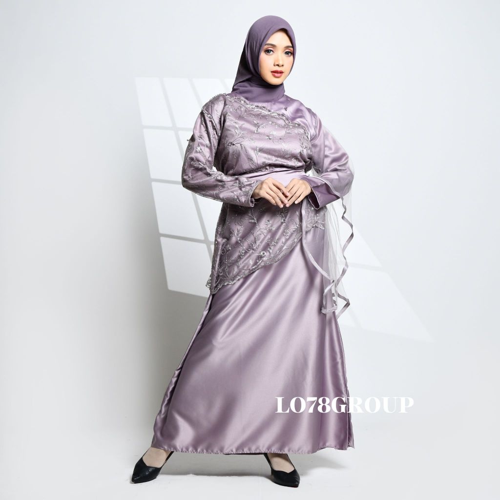 Affia Dress by Ece Collection Gamis Muslim Wanita Satin Velvet Brokat Mutiara Free Belt