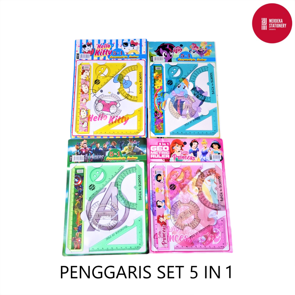 

Penggaris/Pengaris/Mistar/Ruler Plastik Set 5 IN 1 + Segitiga + Busur + Lingkaran 1110