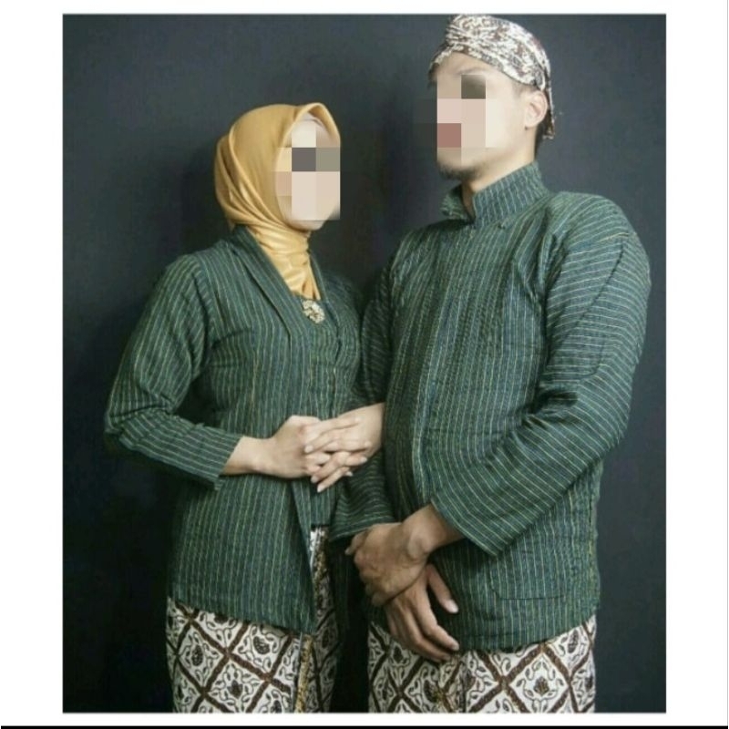 Couple Surjan Lurik Hijau & Kebaya Lurik Hijau / Pakaian Adat Jawa