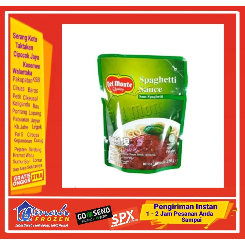 

Spaghetti Delmonte 250g, Saos Spageti,Saus, Frozen Serang