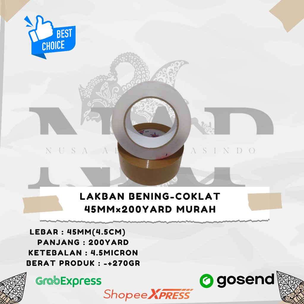 

Lakban Bening-Coklat 45mm×200yard Murah