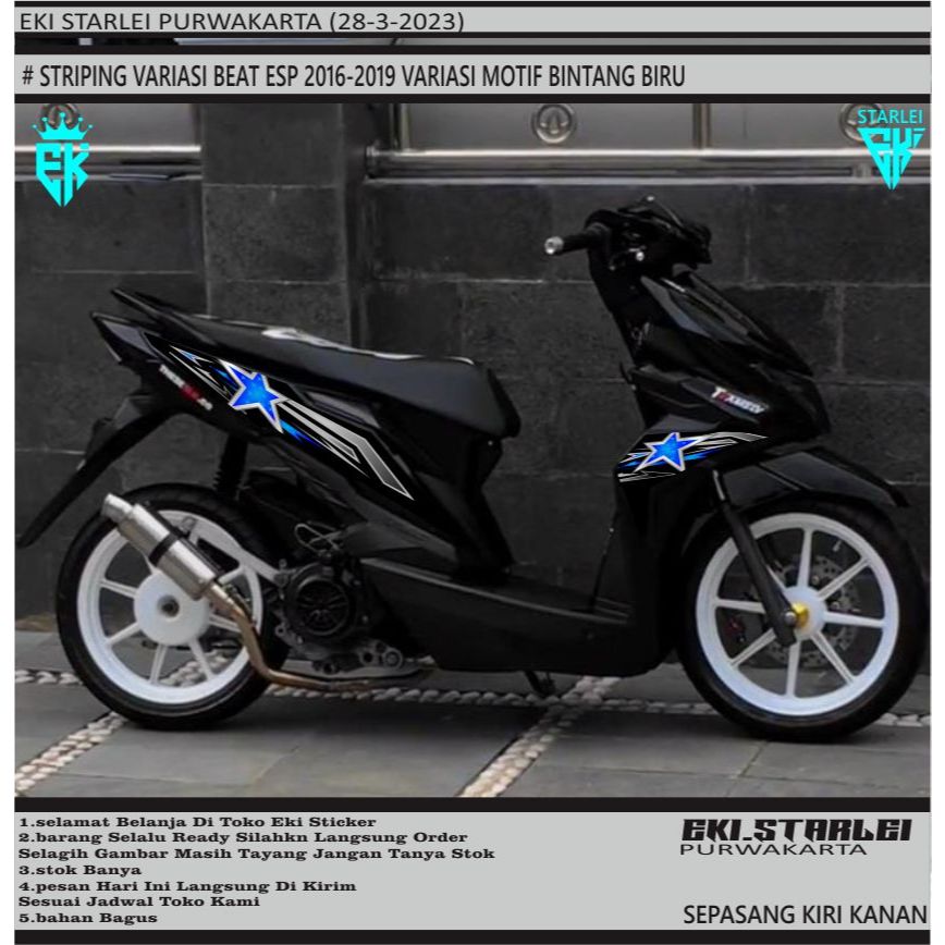 STRIPING VARIASI BEAT ESP 2016-2019 VAIASI STICKER MOTIG BINTANG BIRU STRIPING BEAT ESP