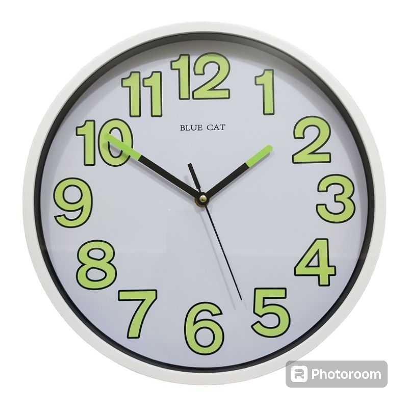 Jam Dinding Minimalis Glow in the dark Menyala Dalam Gelap Blue cat Original 30cm