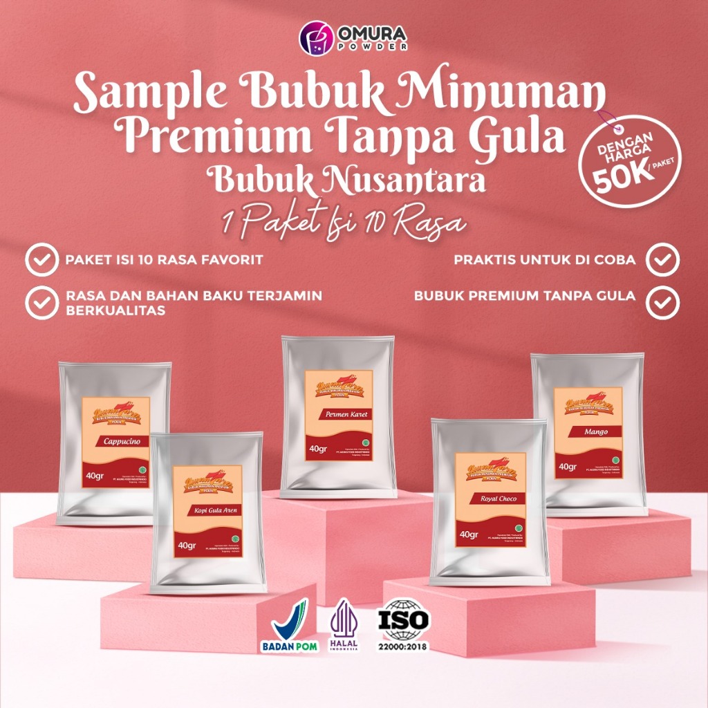 

[SAMPLE] Paket Tester / Sample 10 Rasa Bubuk Minuman Premium Plain Tanpa Gula Aneka Rasa Sampel Nusantara Isi 40 Gr Omura Powder