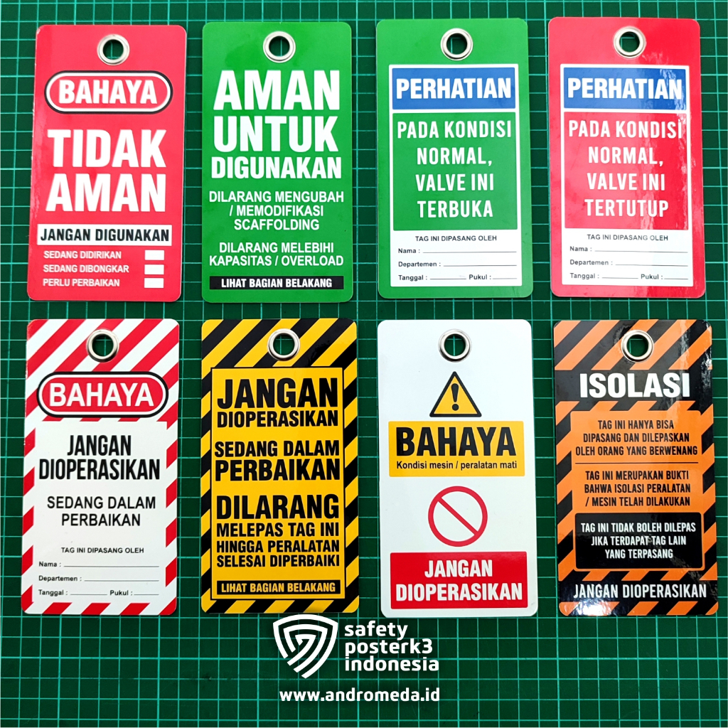 

Safety Tag LOTO : Bahaya, Aman, Tidak Aman, Valve Merah, Valve Hijau, Scaffolding Merah, Perancah, Valve Normal, Bahaya Mesin, Isolasi, Scaffolding Hijau, Kuning Hitam, Outdoor Anti Air.
