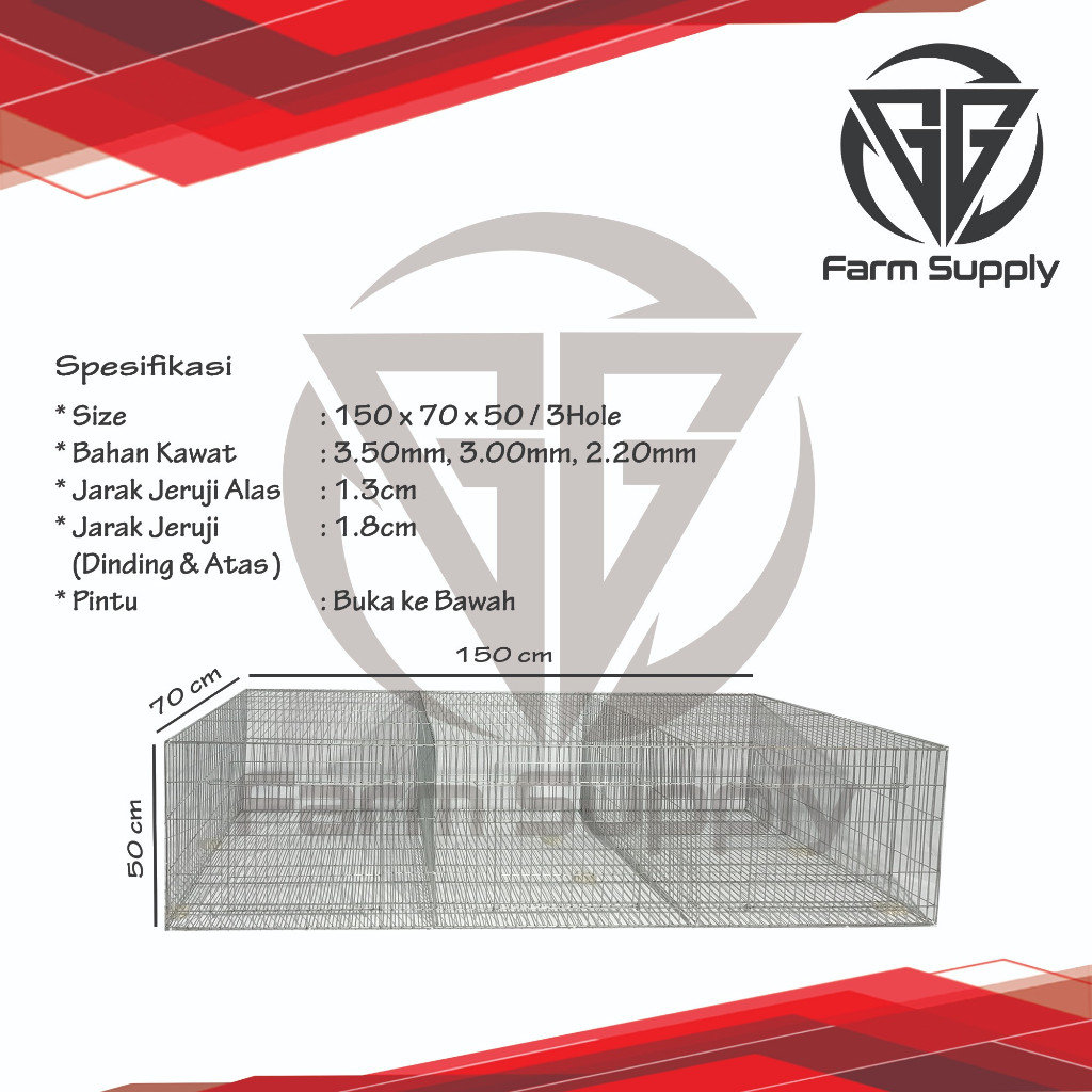 Kandang Kelinci Galvanis 150 x 70 x 50/ 3Hole (Breeding)