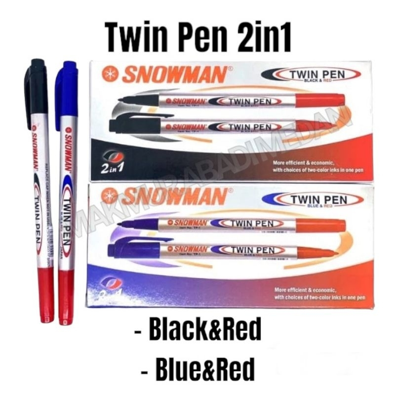 

(12Pcs) Twin Pen Snowman 2in1/Spidol Kecil Snowman Marker Twin Pen TP-1/Spidol Twinpen Snowman 2 Sisi 2 Warna