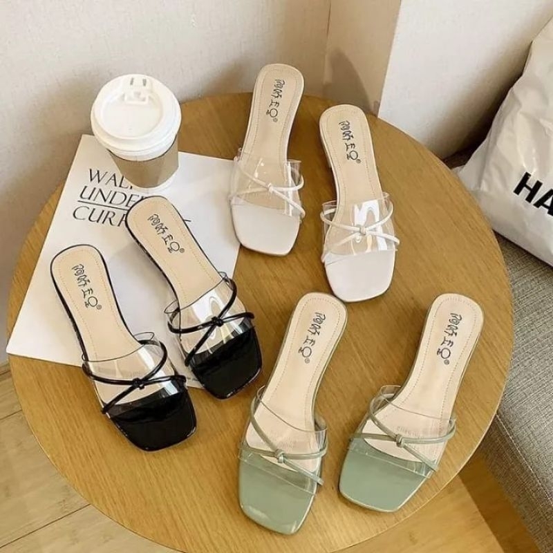 Sandal Wanita Heels Hak 3cm Motif BDL / Sendal Heels Wanita Hak Tahu 3cm Kekinian Terbaru