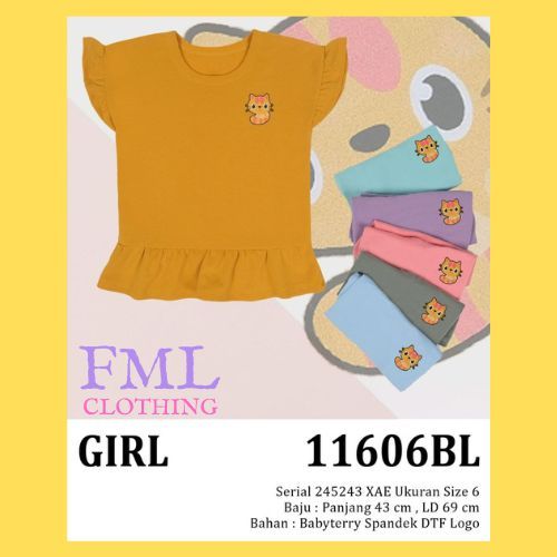 Lemone Girls 11606BL /Kaos Anak Perempuan Bahan Babyterry