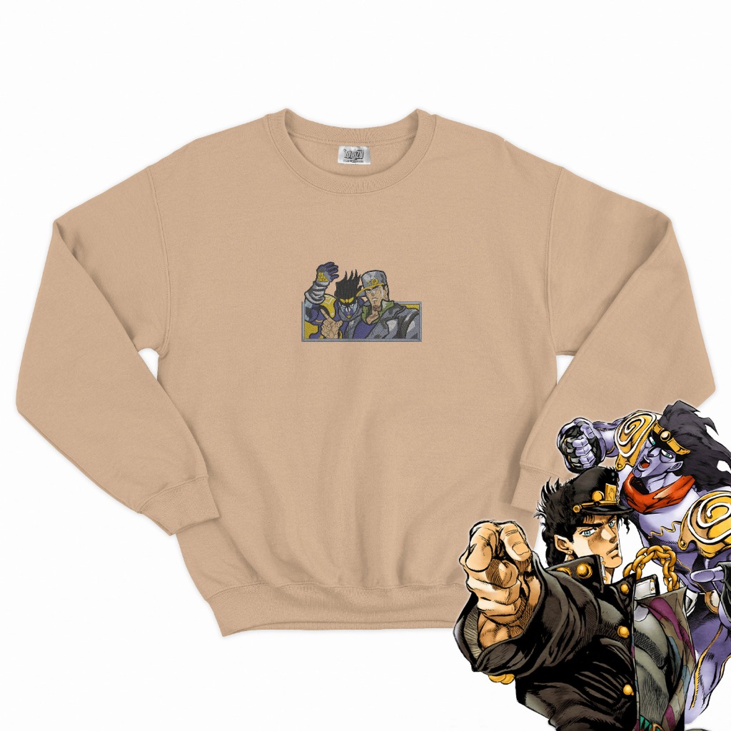 Crewneck Embroidery Jojo Bizzare Adventure Jotaro Kujo x Silver Platinum Anime Manga Otaku Wibu JBA 
