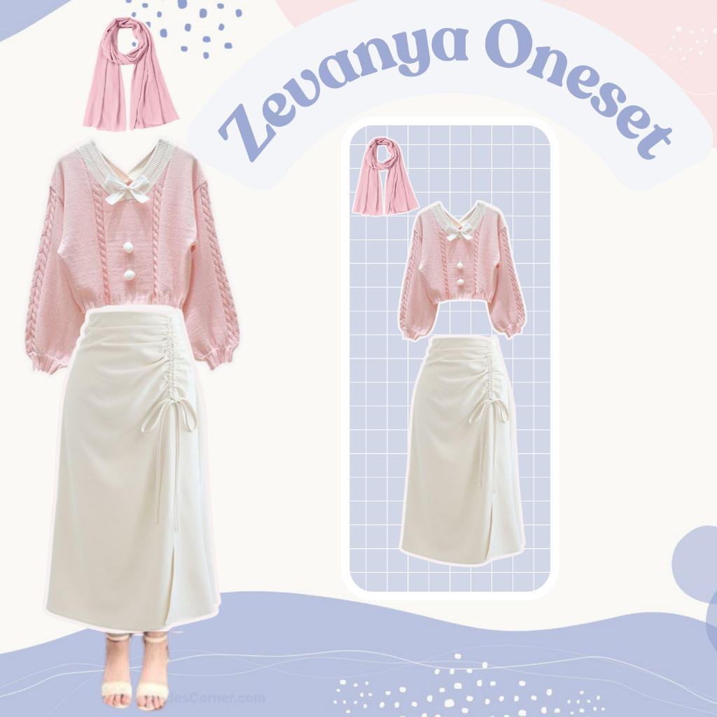 ED14 Zefanya One Set | Outfit remaja Wanita | Sweater Kawai mix Rok Serut | OOTD