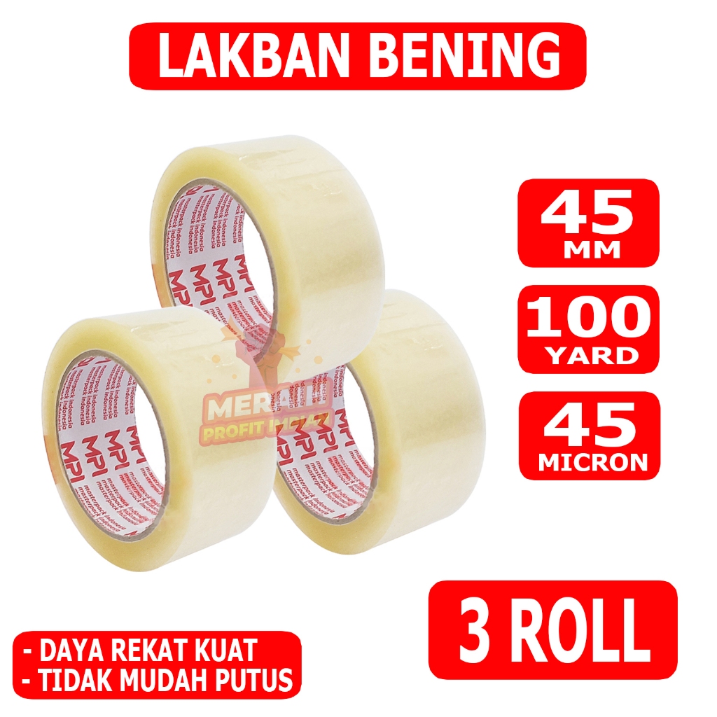 

3 Pcs - Lakban Bening 100 Yard - Lakban MPI 45 mm x 100 yard - Lakban Untuk Packing