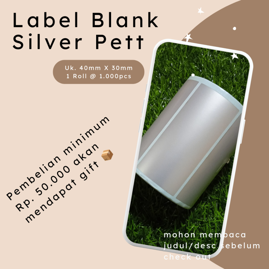 

LABEL BLANK SILVER PETT UK. 60MM X 30MM // 1 ROLL @ 300pcs