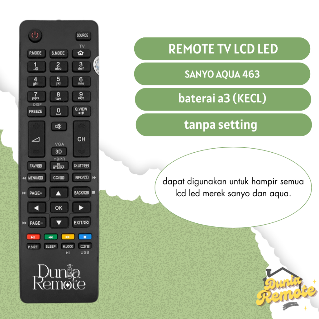 Remote TV Aqua LCD LED Universal 463 / Remot TV LCD LED Sanyo Multi