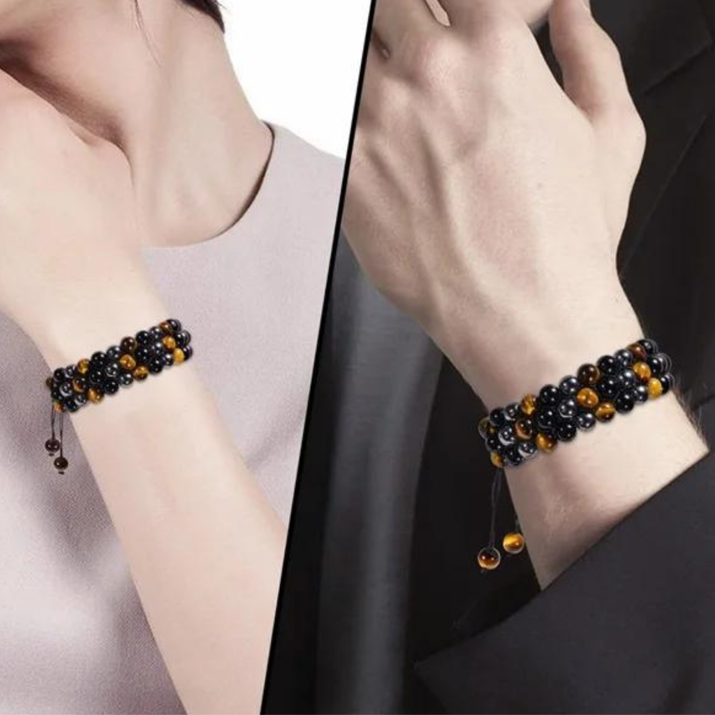 ANCIENT GUARDIAN 3 LAYER Gelang Aura Kesehatan Batu Alam Akik Asli Positive Energy Tiger Eye Hematit