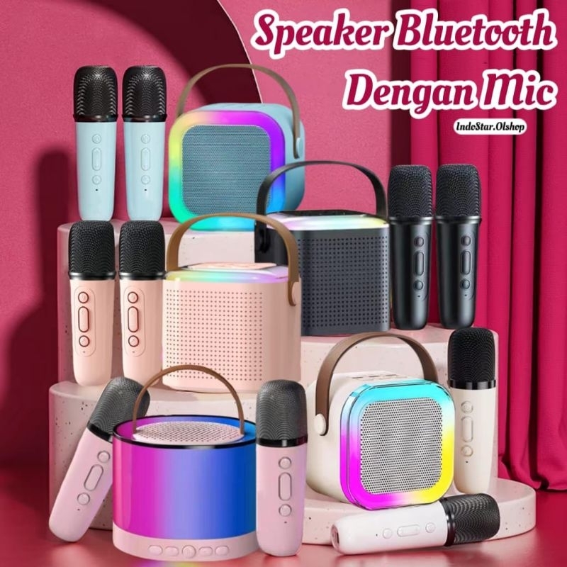 RGB Lampu Karaoke Portable Microphone Karaoke Speaker Bluetooth RGB Hi-Fi Sound Portable Wireless Ka