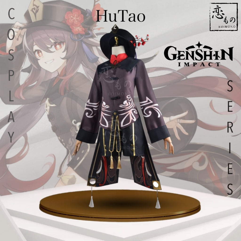 【Ready Stock】KOIMONO HuTao Genshin Impact Default Costume Cosplay Set Include Wig + Shoes / Set Kost