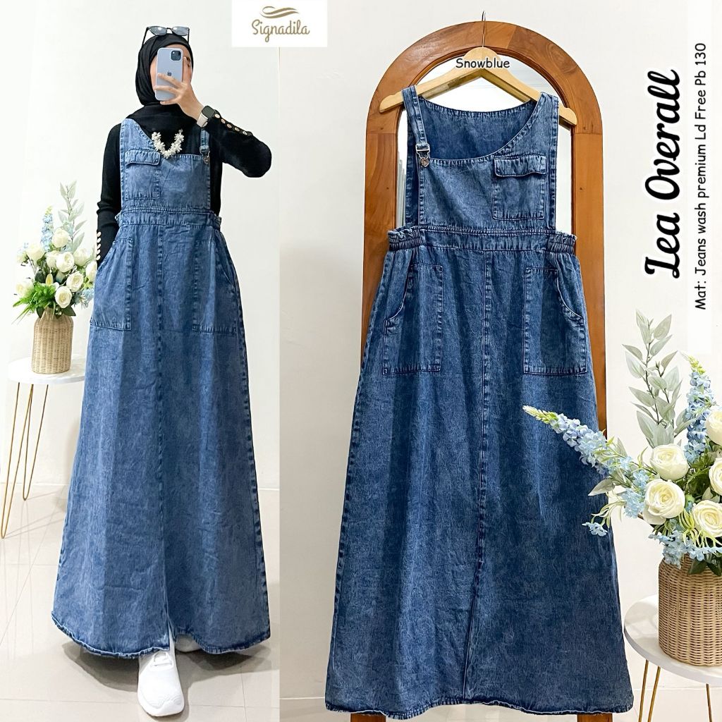 Lea / Jovie Overall Bahan Jeans Wash Premium Import