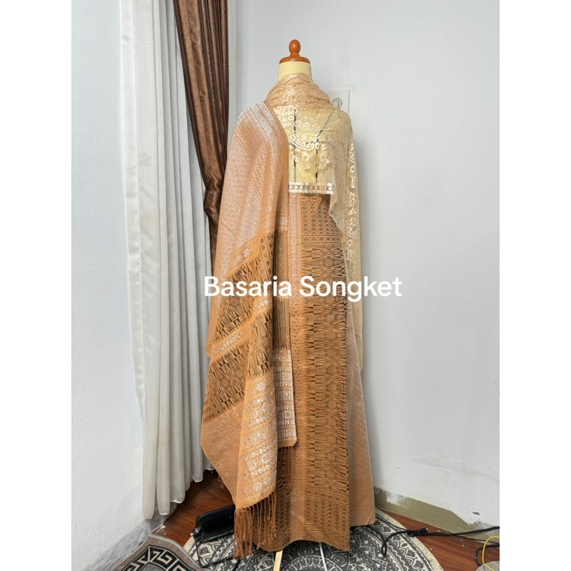 Songket Tumtuman Benang Full Kristal Coklat Silver