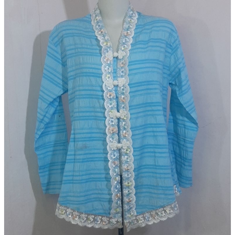 KEBAYA ENCIM BIRU RENDA PUTIH BUNGA BAJU PAKAIAN TRADISIONAL PRELOVED PRE❤