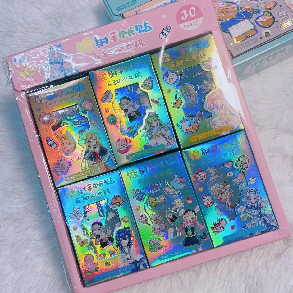 

Super Jaminan 8 Saku Stiker Laser Pelangi Berkilauan Isi 3 kotak kecil per kotak Stiker kartun anti air boneka journal cute murah scrapbook menghias anak lakilaki perempuan