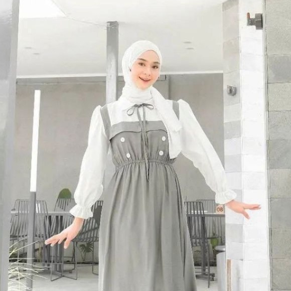 GAMIS CRINGKLE KOMBINASI REYNA DRESS OUTFIT LEBARAN GAMIS LEBARAN DRESS LEBARAN BAJU LEBARAN