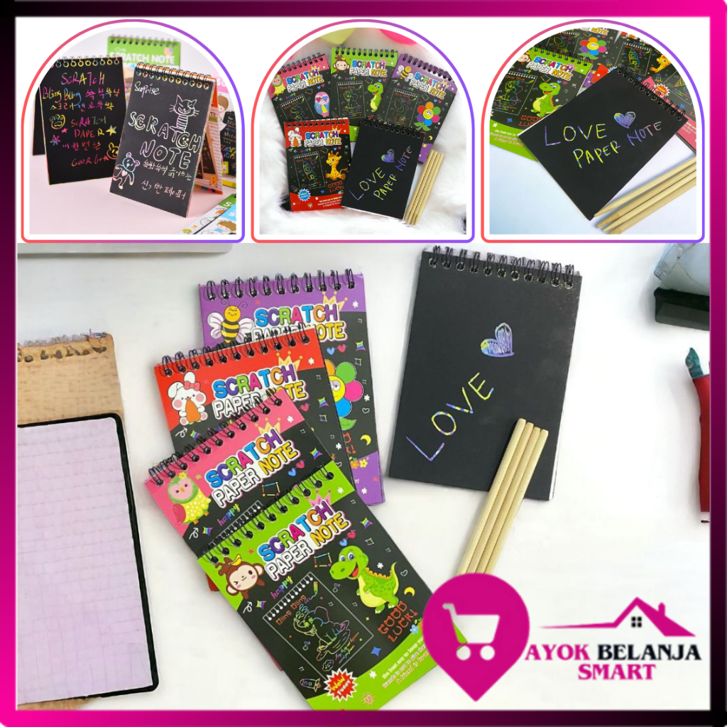 

ABS Buku Sketsa Warna-warni Scratch Book Grafiti Kertas Mini Tulis Gores Gambar DIY Sscratch Paper Note Black Cardboard Mini Hadiah Alat Tulis Mainan Edukasi