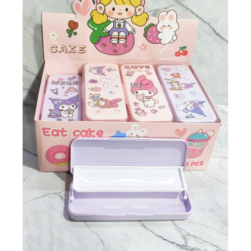 

1 box Kotak Pencil 2 tingkat Sanrio Kuromi 16pcs Paket usaha alat tulis