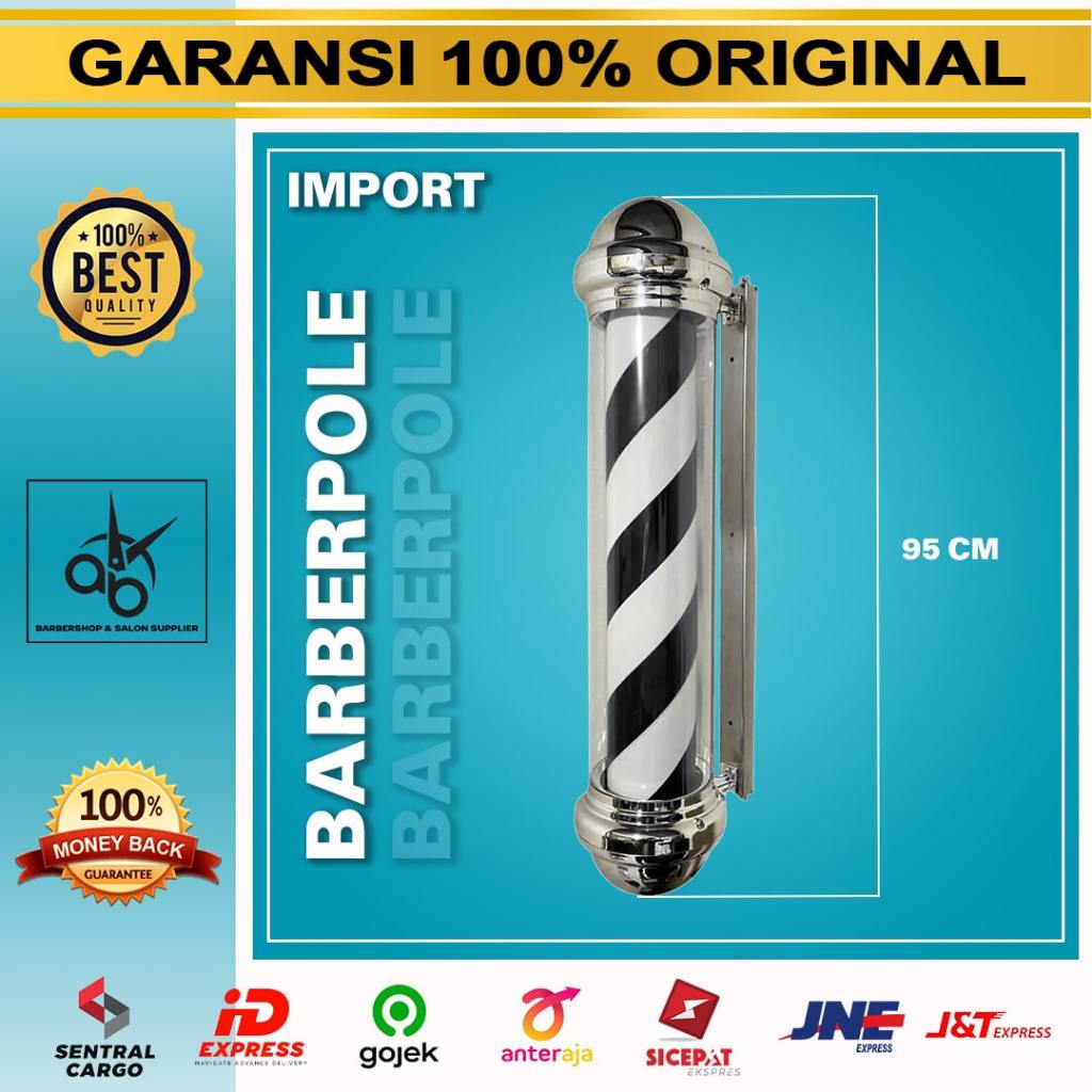 Lampu Barberpole Import HD 95 BW Hitam Putih Lampu Cukur Rambut Barbershop Sign Outdoor