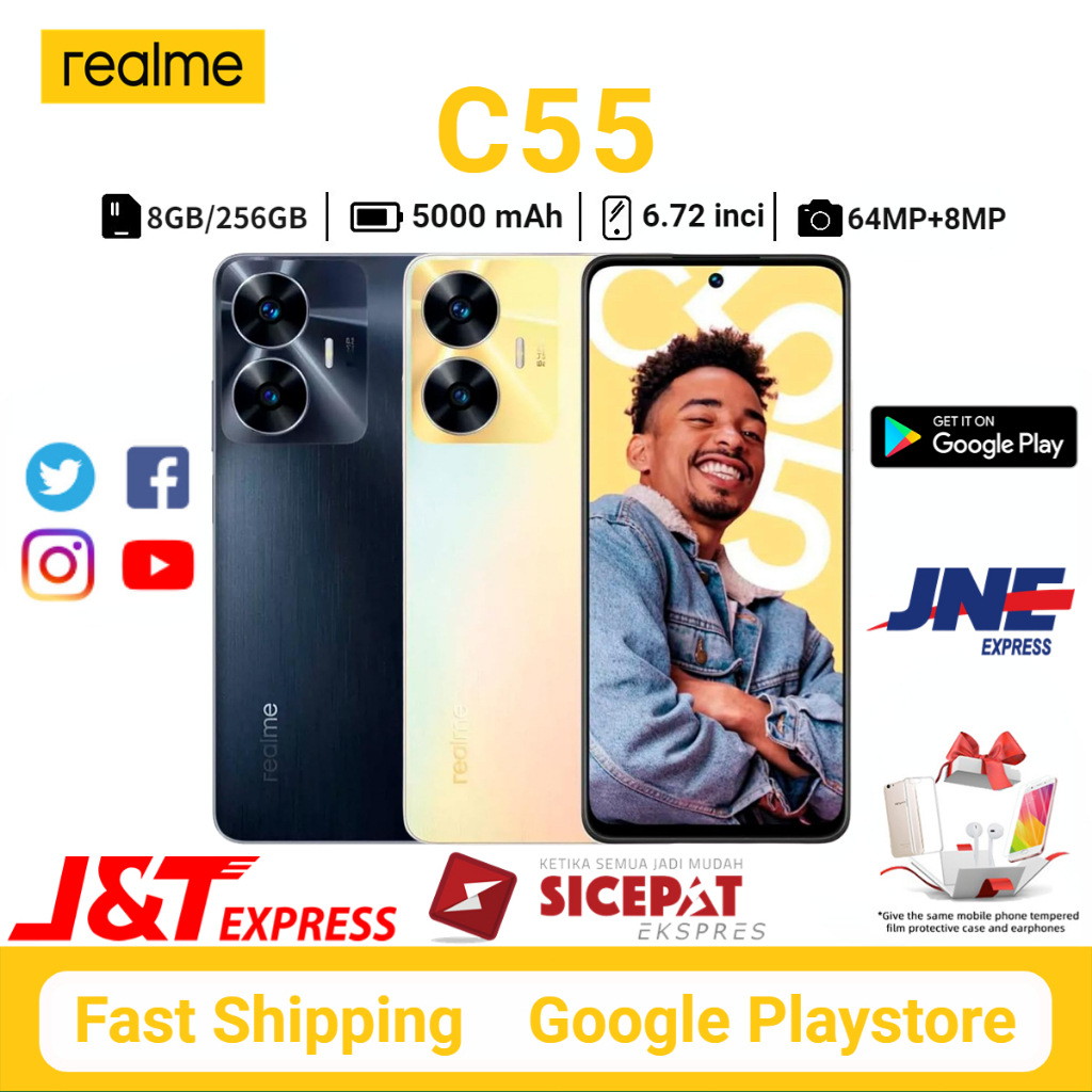 HP Realme C55 Hp terbaru 2024 ram 8/256GB,6.72 inches 5000mAh 64MP kamera smartphone