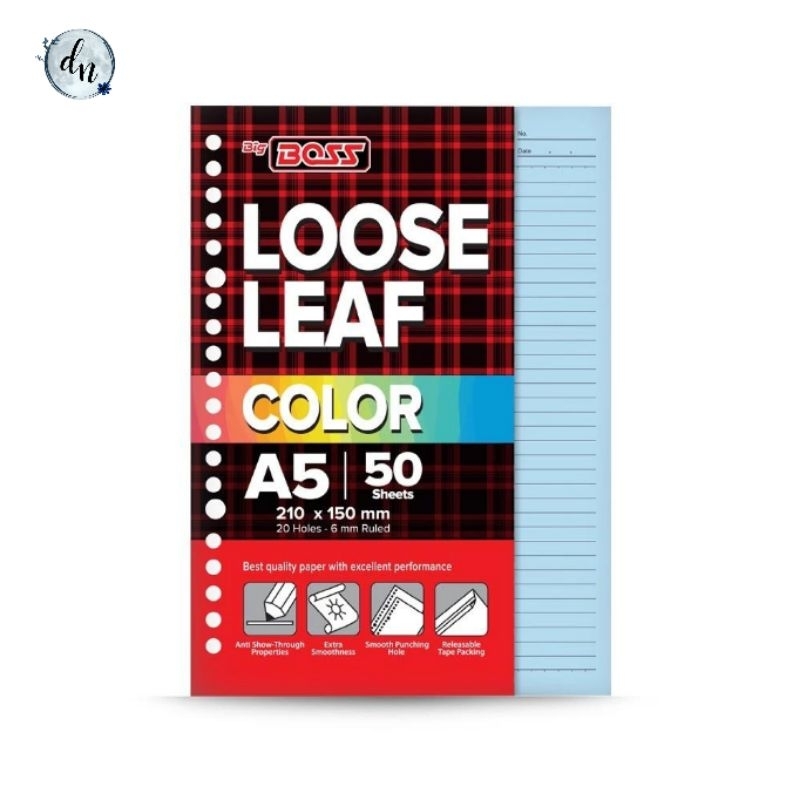 

BigBoss Loose Leaf 50 A5 Blue | BBO LL 50 Sheets A5 | Isi Binder A5 Warna Biru BigBoss 50 Lembar