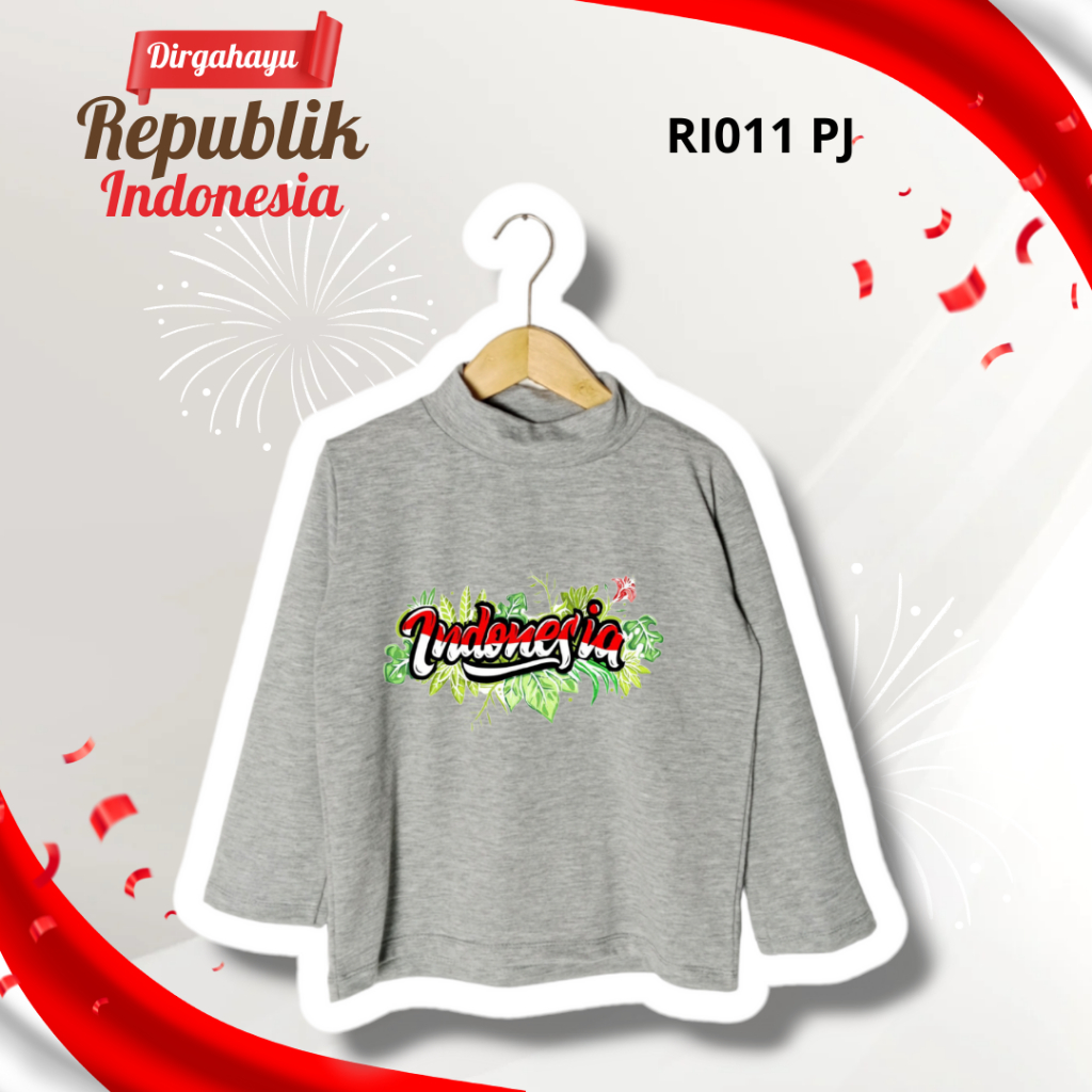 RI011 Atasan Lengan Panjang Turtle Neck - Baju Atasan Kaos Top Hijab Anak Perempuan Laki-laki Kerah 