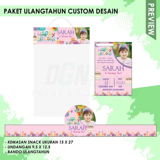 PAKET ULANGTAHUN,KEMASAN SNACK, TOPI & UNDANGAN CUSTOM DESAIN