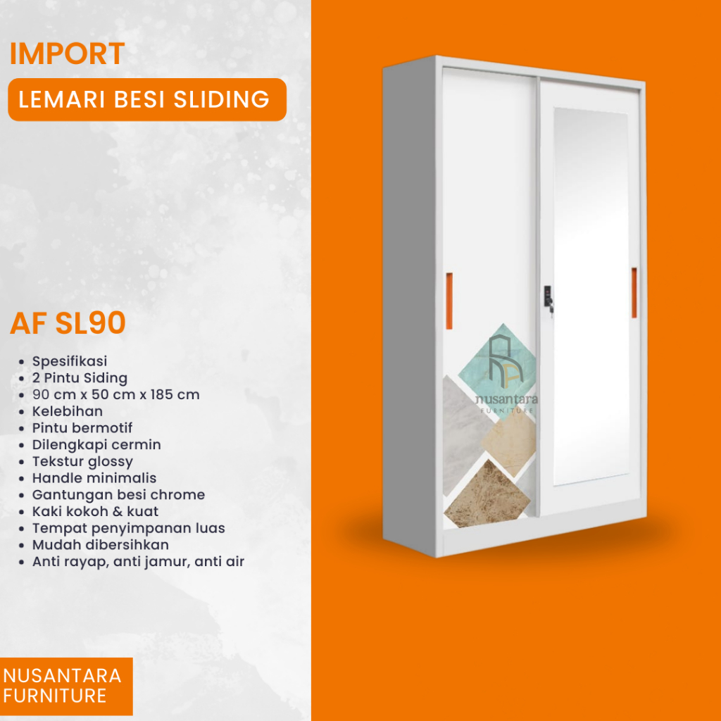 LEMARI PAKAIAN BESI 2 PINTU GESER KACA