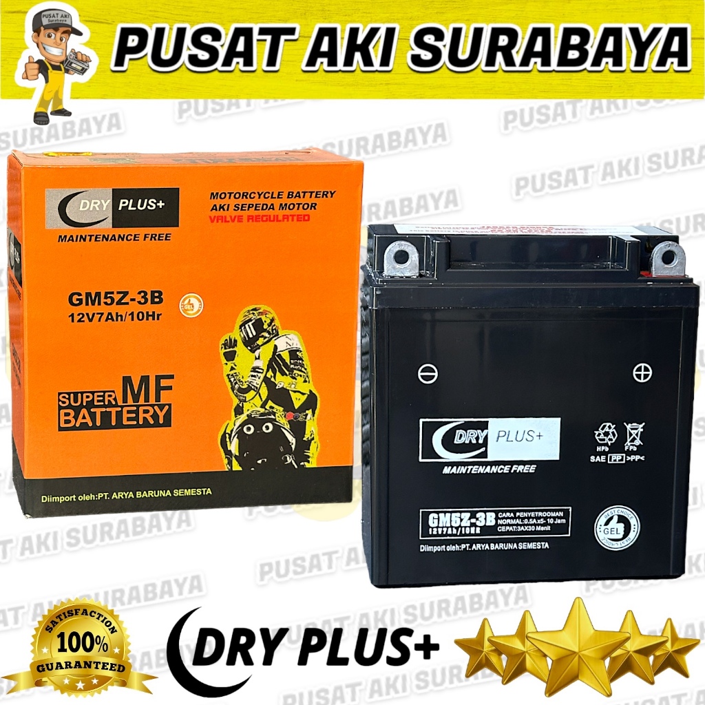 ACCU KERING DRYPLUS GM5Z 7 AMPER AKI KERING DRY PLUS+ GEL MOTOR MIO SPORTY MEGAPRO GRAND LEGENDA SHO