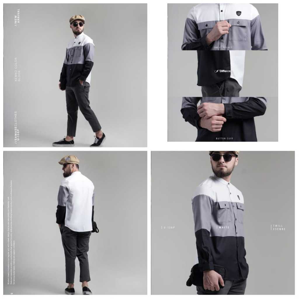 SAMASE Original Color Block Kemko Kemeja Koko Trendy U-138P