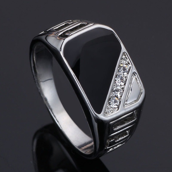 Cincin Kotak Batu Hitam Variasi Diamond Signet Synthetic Rhinestones Ring Import / Aksesoris Pria Wa