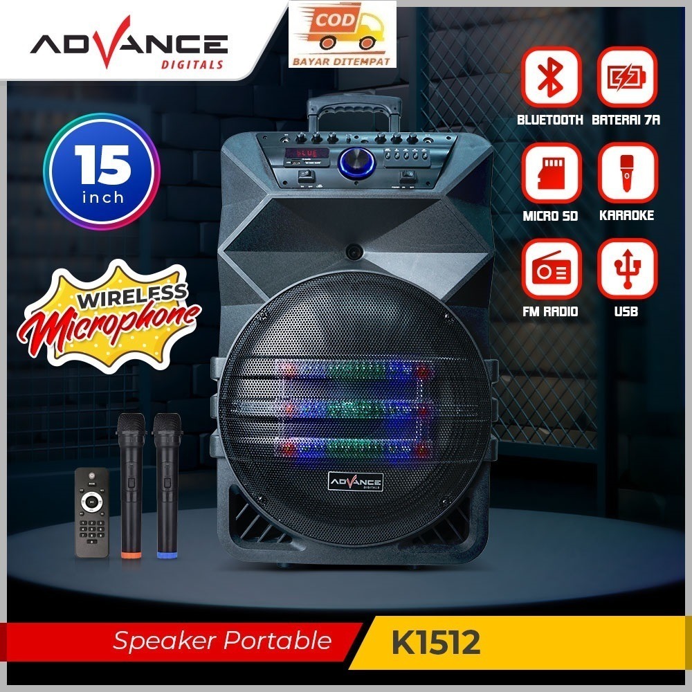 Speaker Advance K1512 Bluetooth RMS 100watt / BT Meeting Karaoke Meeting Bluetooth Portable Plus Mic