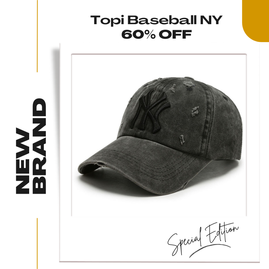 Topi Baseball Polos Hitam Pria NY Original