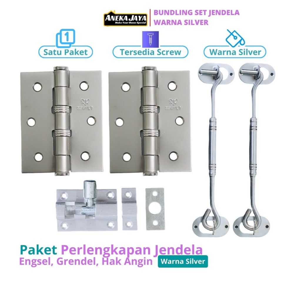 Tokaiaja Paket Peran Jendela Kayu Alumunium Satu Set Engsel Slot Kunci Hak Angin Ramskar Putar -