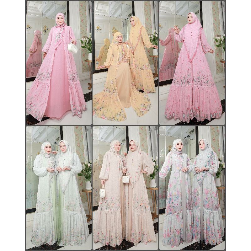 Azolla Series By Eldeena Syari Original Gamis Syar'i Idul Adha Series Set Khimar Scraft Ceruty Babyd