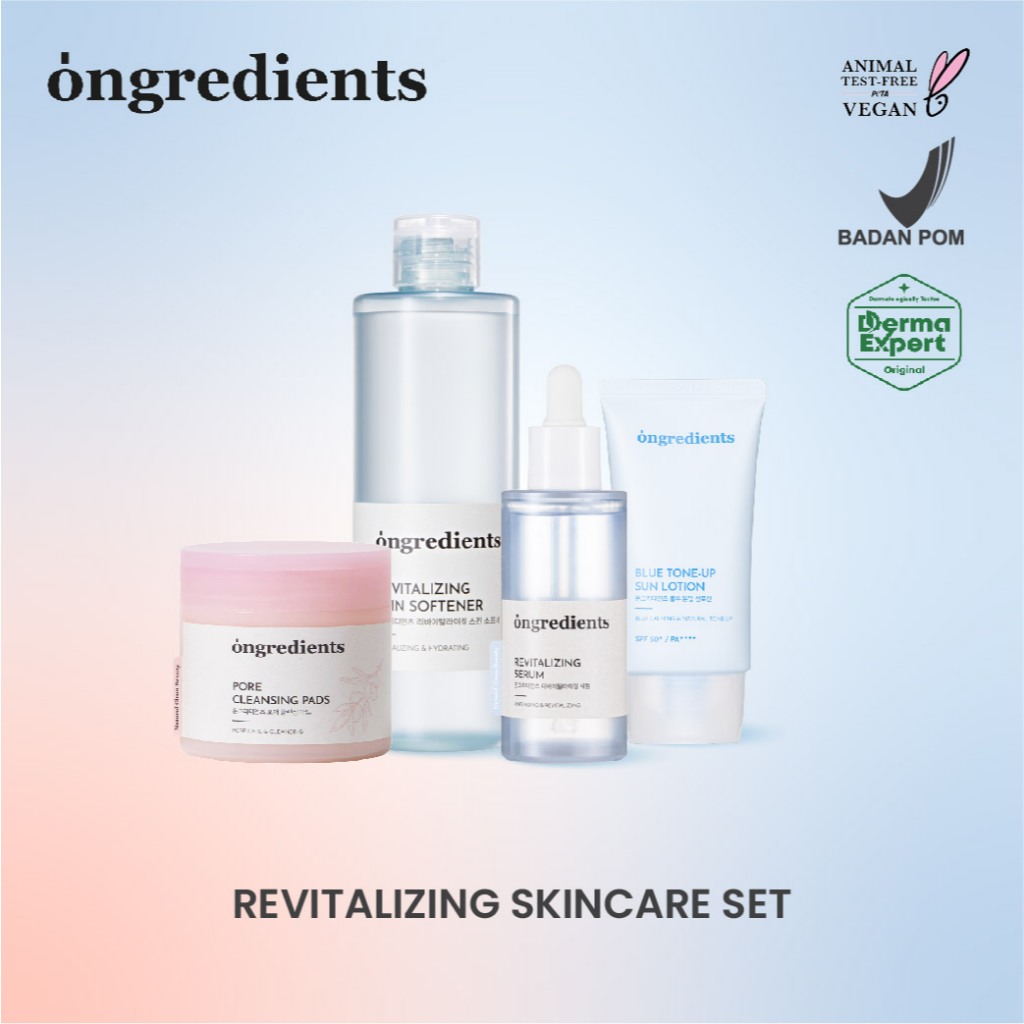 [BUNDLE] ONGREDIENTS Revitalizing Skincare Set (Skin Softener + Serum + Cleansing Pad + Blue Tone up