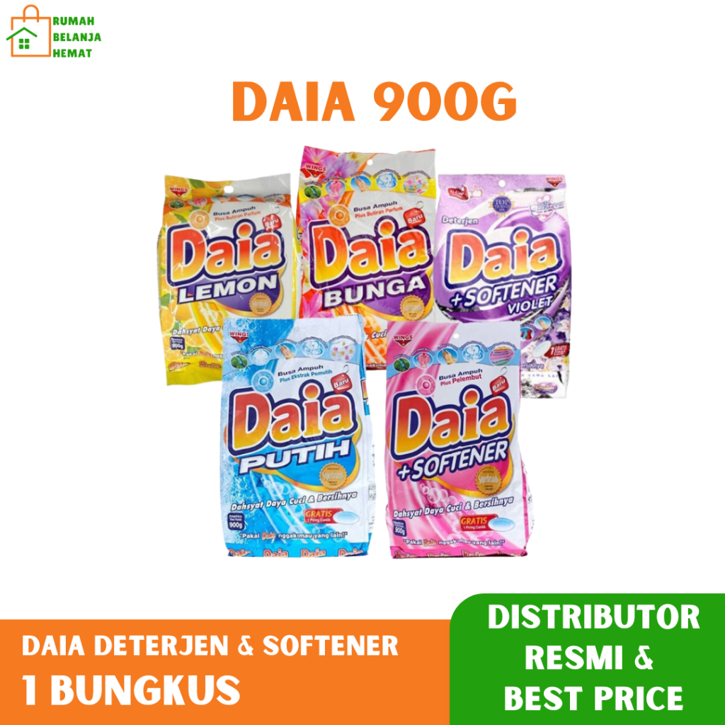 Daia 900 Deterjen Bubuk Detergent Powder Sabun Cuci Pakaian Wangi Bunga Jeruk Nipis Kemasan Bungkus