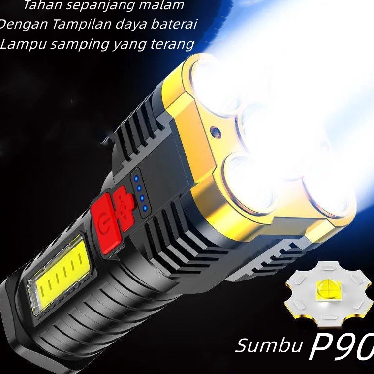 Bagus Banget Lampu Senter LED 5 Mata  P9 COB Super Terang  Emergency Flashlight  USB Rechargeable