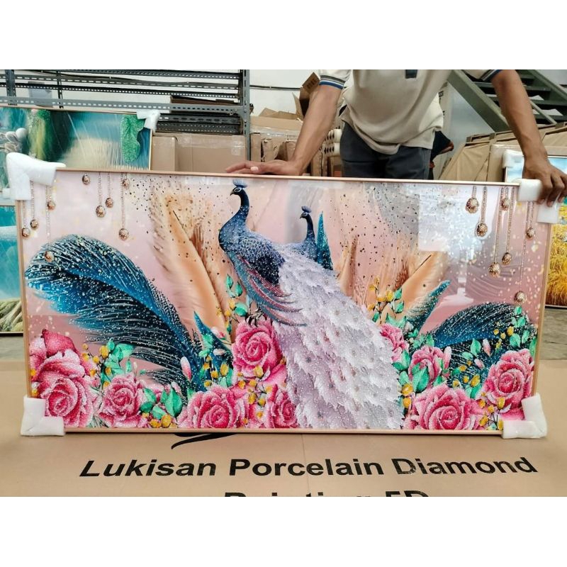 lukisan Porcelain Painting 5D Diamond Crystal lukisan gambar burung merak