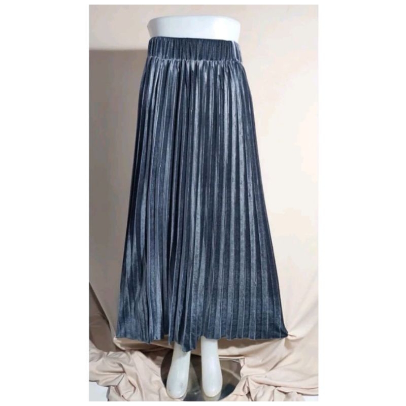 Rok Plisket Bludru Velvet Panjang//Rok Plisket Bludru Dewasa//Rok Plisket Bludru Velvet Premium