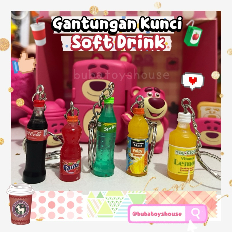 Gantungan Kunci Soft Drink Minuman Kemasan Bentuk Botol Coca Cola Sprite Fanta Minute Maid You C 100