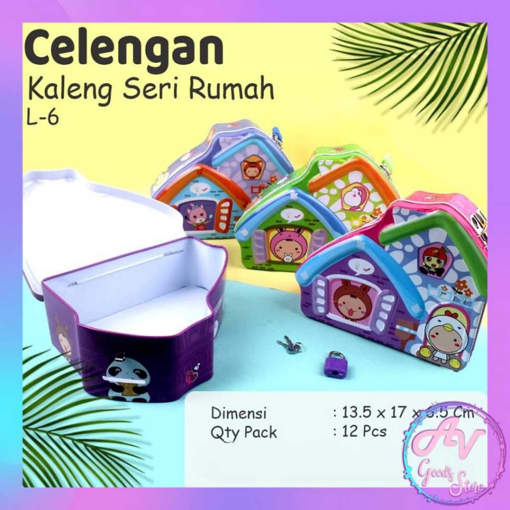 CELENGAN KALENG RUMAH L-6 / CELENGAN KUNCI GEMBOK / SOUVENIR CELENGAN ANAK